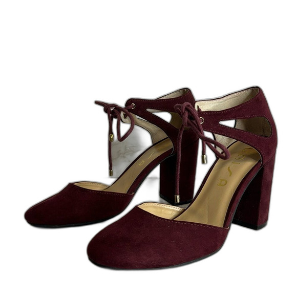 Unisa ladies burgundy ankle tie suede block heels size 8.5m - Picture 2 of 10